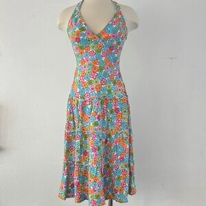 Vibrant Floral Backless Dress, Vintage floral dress, Halter dress